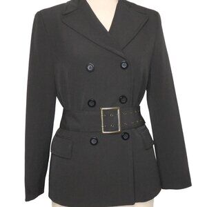 Beige Black Double Breasted Belted  Blazer/Jacket Size  12